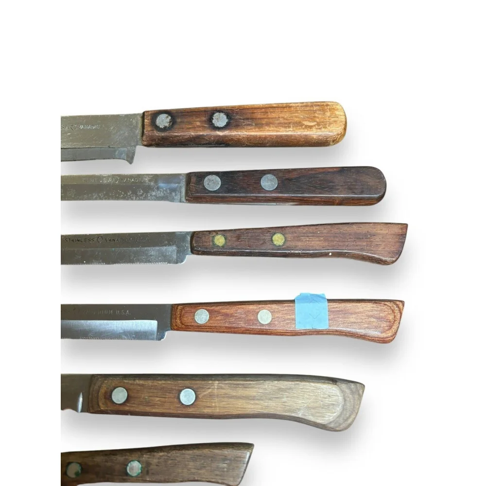 VTG Assorted Flint Arrowhead Knifes Lot of 8 Vanadium USA Wood Handles Rare